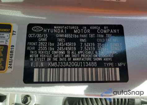 2016 Hyundai Tucson Limited from USA, damaged, VIN KM8J33A20GU113488